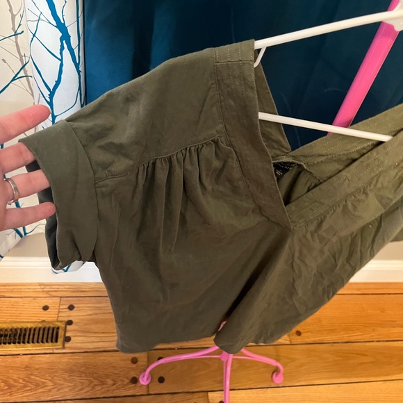 Banana republic army green blouse v neck - Picture 2 of 5